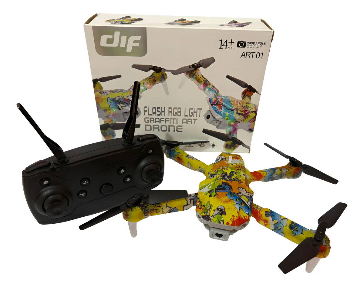 Drone Rgb c/ Camera Infantil Led E Controle Remoto Dif Grafit